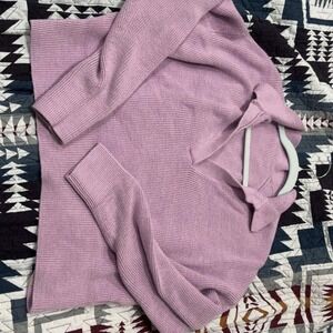 Lavender Ribbed Knit Polo Sweater Long Sleeve V-Neck Purple Pullover Top Size 10